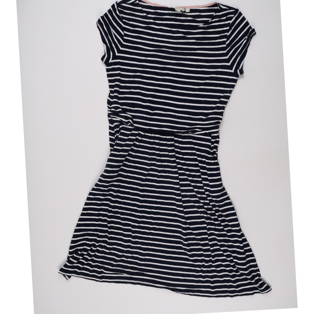 Boden Jersey A-Line Dress Navy White Striped Size 10 Cap Sleeve Nautical